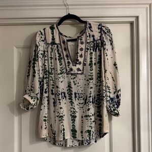 ba&sh Cream Blouse with Green and Blue Patterns